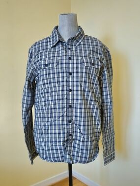 Eddie Bauer Navy and White Plaid Button-Down Shirt